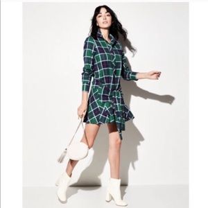Derek Lam 10 Crosby Plaid Tie-Waist Shirt Dress 0